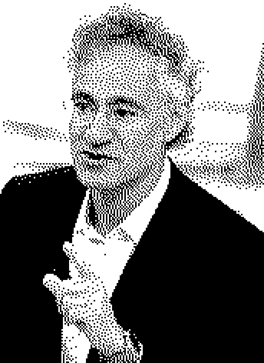 One-bit editorial portrait of Alex Karp